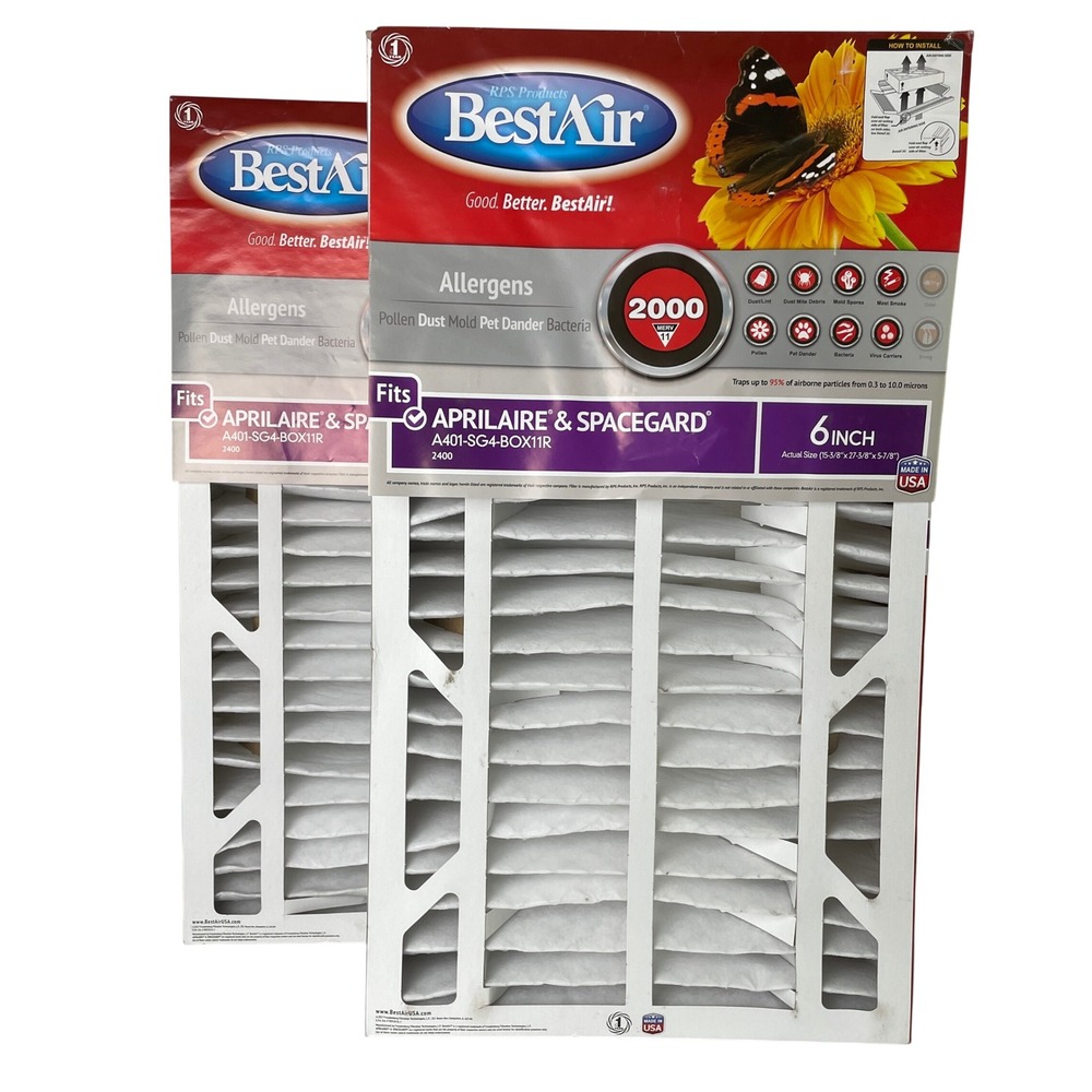 2pk BestAir MERV 11 Furnace Filter for Aprilaire SpaceGard 2400 A401-SG4-BOX11R